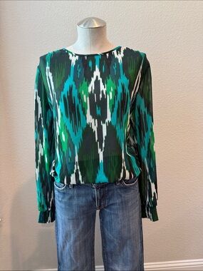Michael Kors Green Ikat Patterned Women's Top